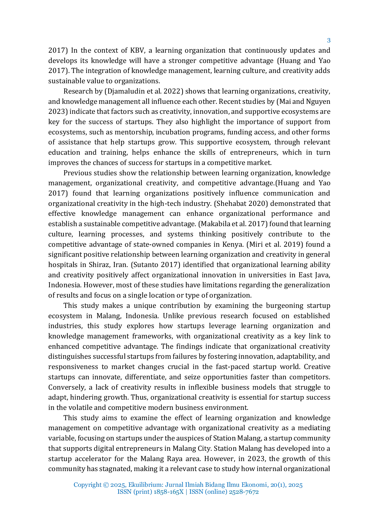 JURIS The Influence of Knowledge Management and Learning Organization on Competitive Advantage in Startups in Malang City with Organizational Creativity as a Mediating Variable A Study on Startup Companies