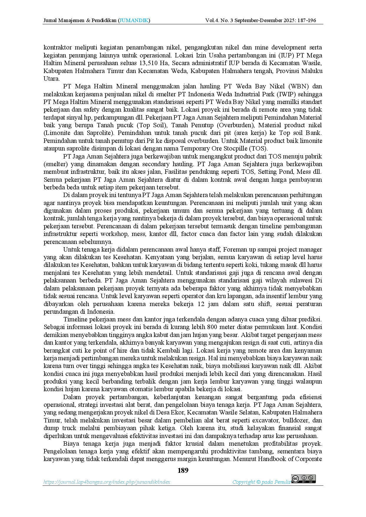 JURIS Evaluasi Keuangan Proyek Penambangan Nikel Pt Jaga Sejahtera