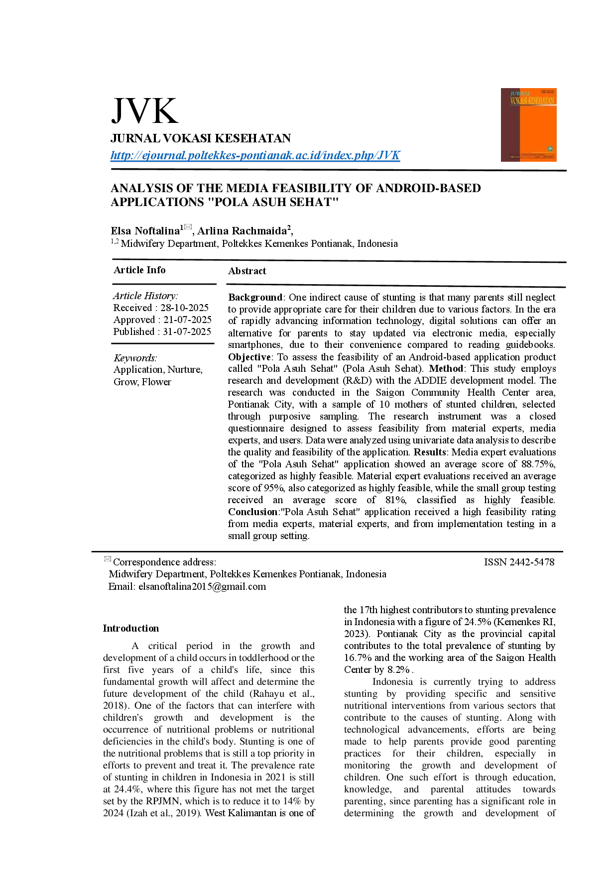 juris Analysis Of The Media Feasibility Of Android Based Applications Pola Asuh Sehat