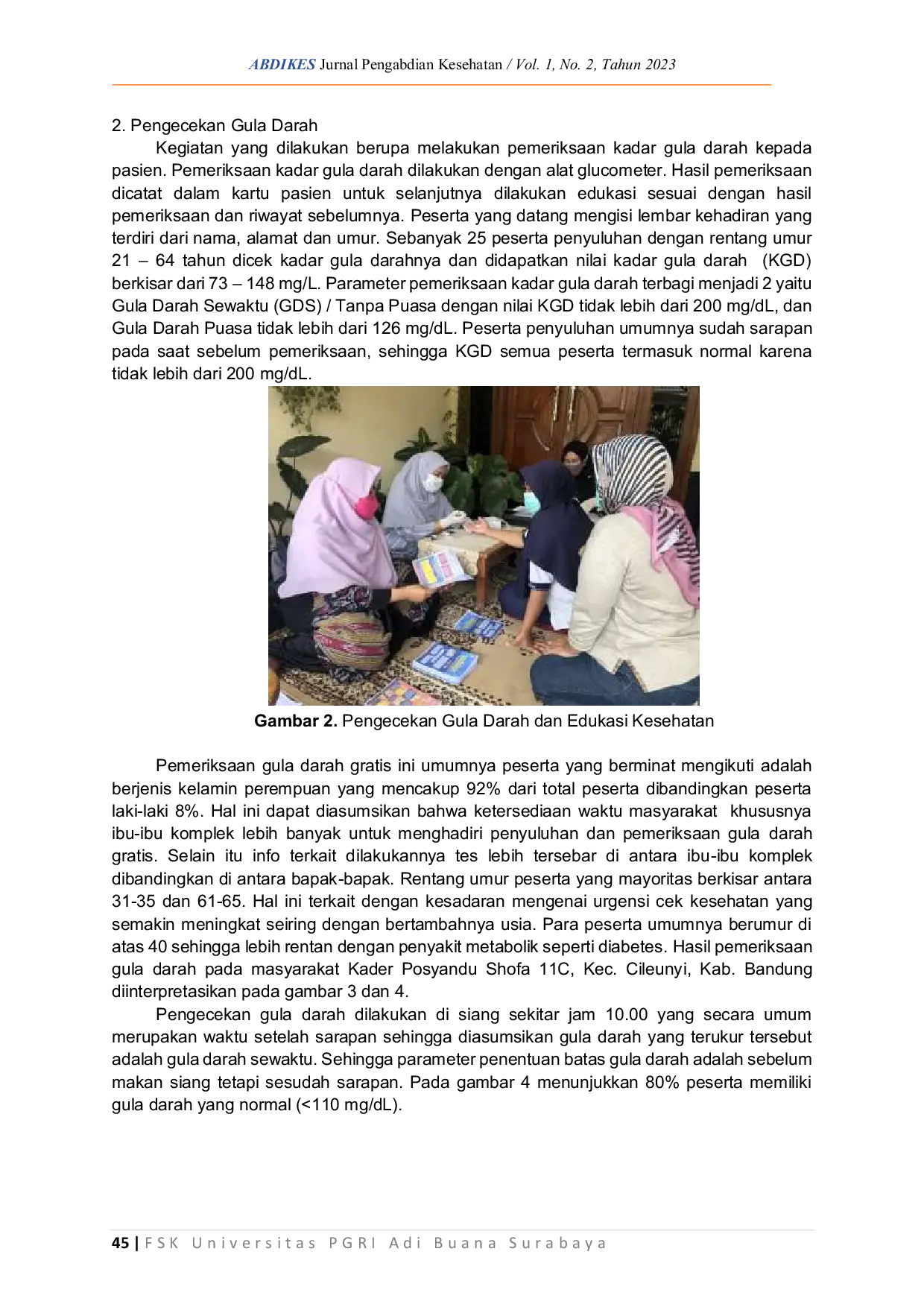 JURIS Penyuluhan dan Pengecekan Gula Darah kepada Kader Posyandu Shofa 11C Kecamatan Cileunyi Kabupaten Bandung