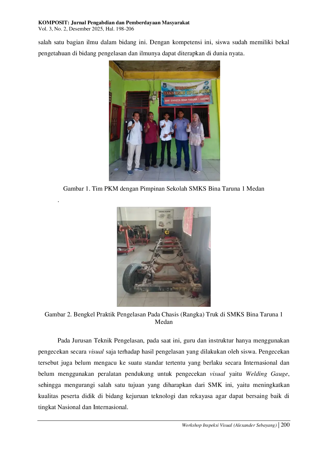 JURIS Workshop Inspeksi Visual Pengelasan Dengan Standar TWI Di SMKS Bina Taruna 1 Kota Medan Provinsi Sumatera Utara