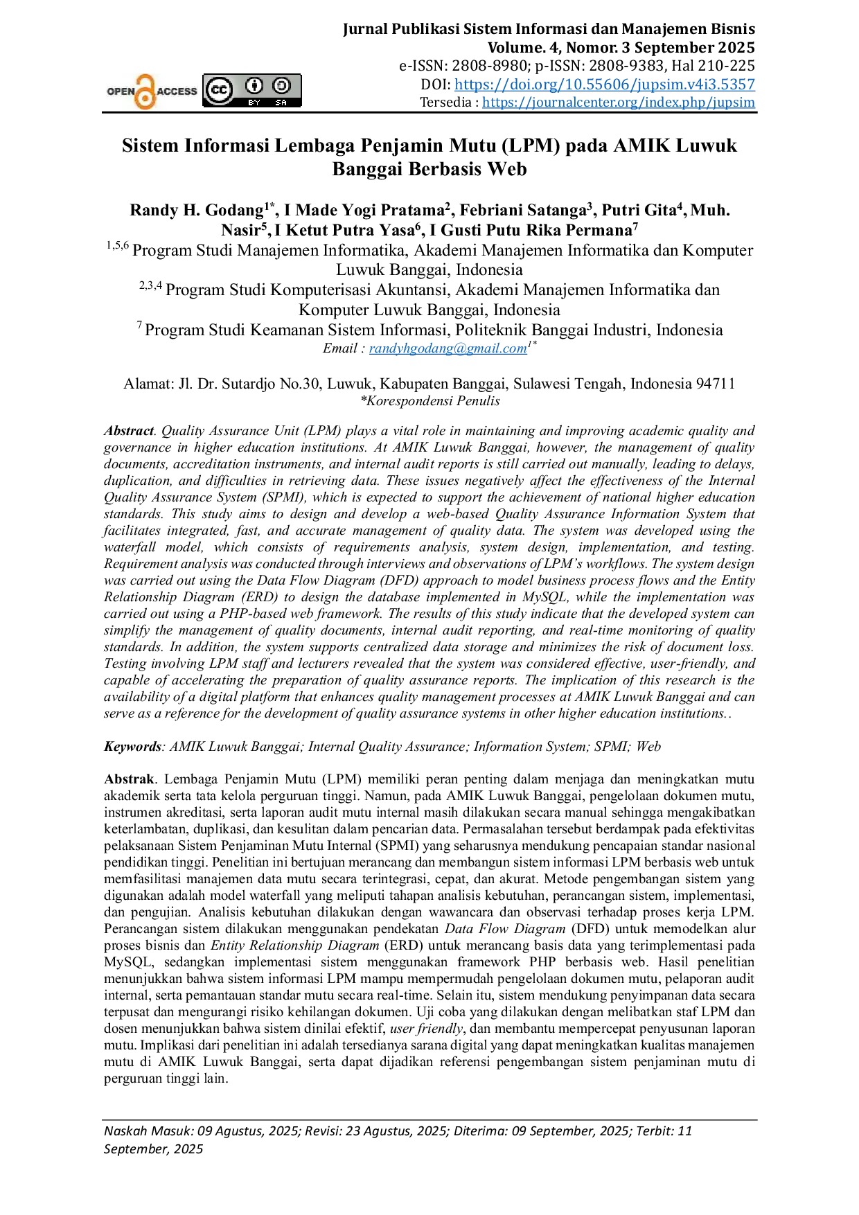 JURIS Sistem Informasi Lembaga Penjamin Mutu LPM pada AMIK Luwuk Banggai Berbasis Web