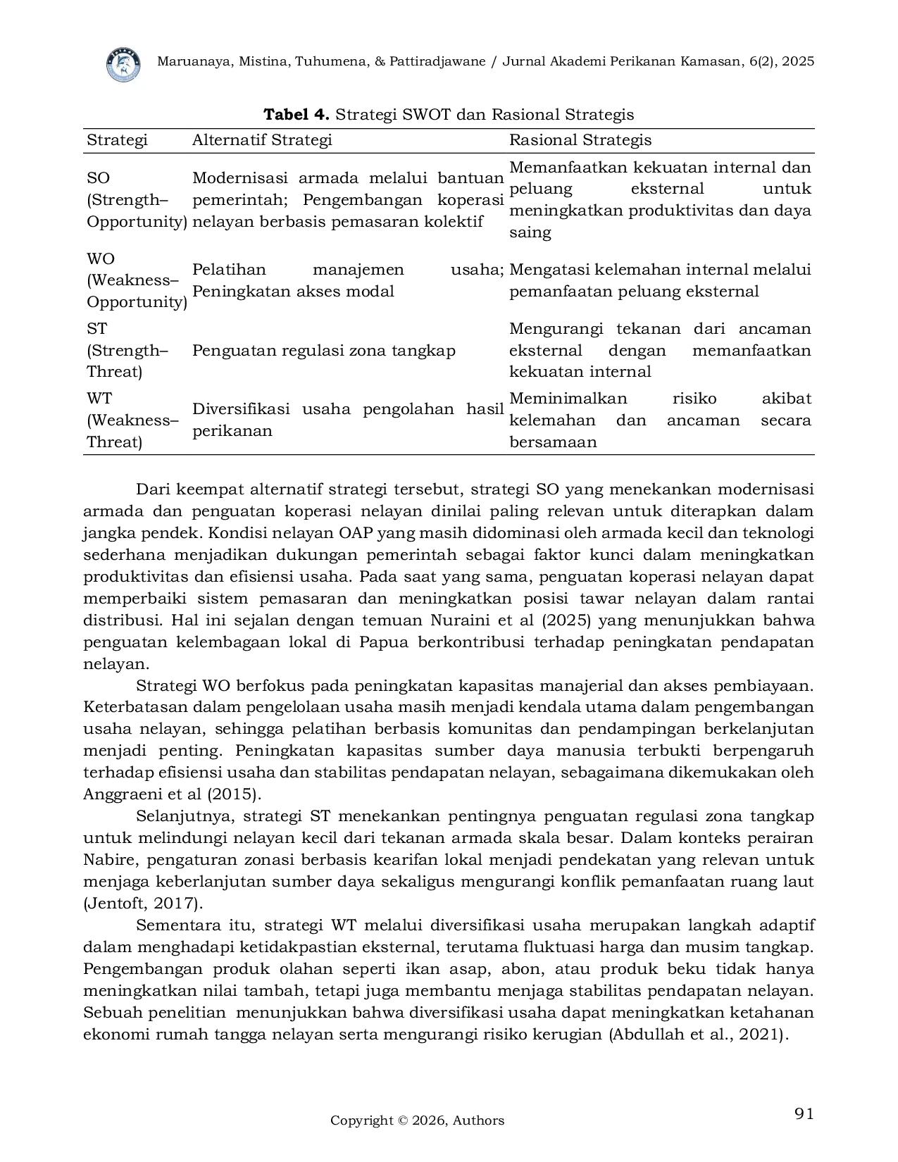 JURIS Strategi Pengembangan Usaha Nelayan Penangkap Ikan Cakalang Orang Asli Papua di Kampung Sanoba Kabupaten Nabire