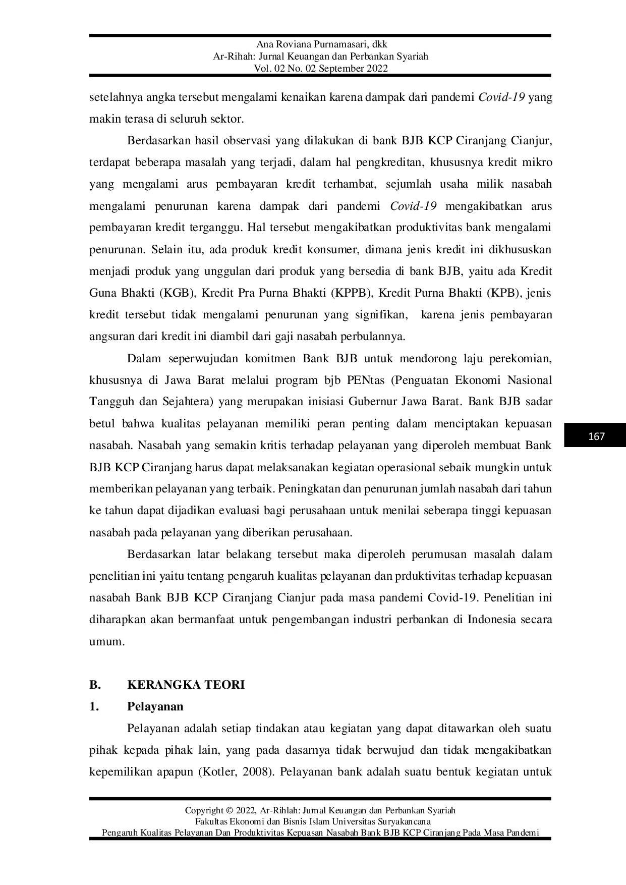 JURIS Pengaruh Kualitas Pelayanan Dan Produktivitas Kepuasan Nasabah Bank BJB KCP Ciranjang Pada Masa Pandemi