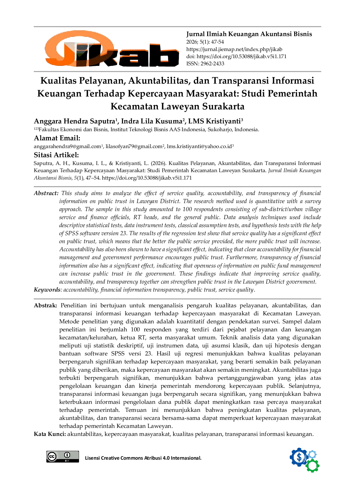 JURIS Kualitas Pelayanan Akuntabilitas dan Transparansi Informasi Keuangan Terhadap Kepercayaan Masyarakat