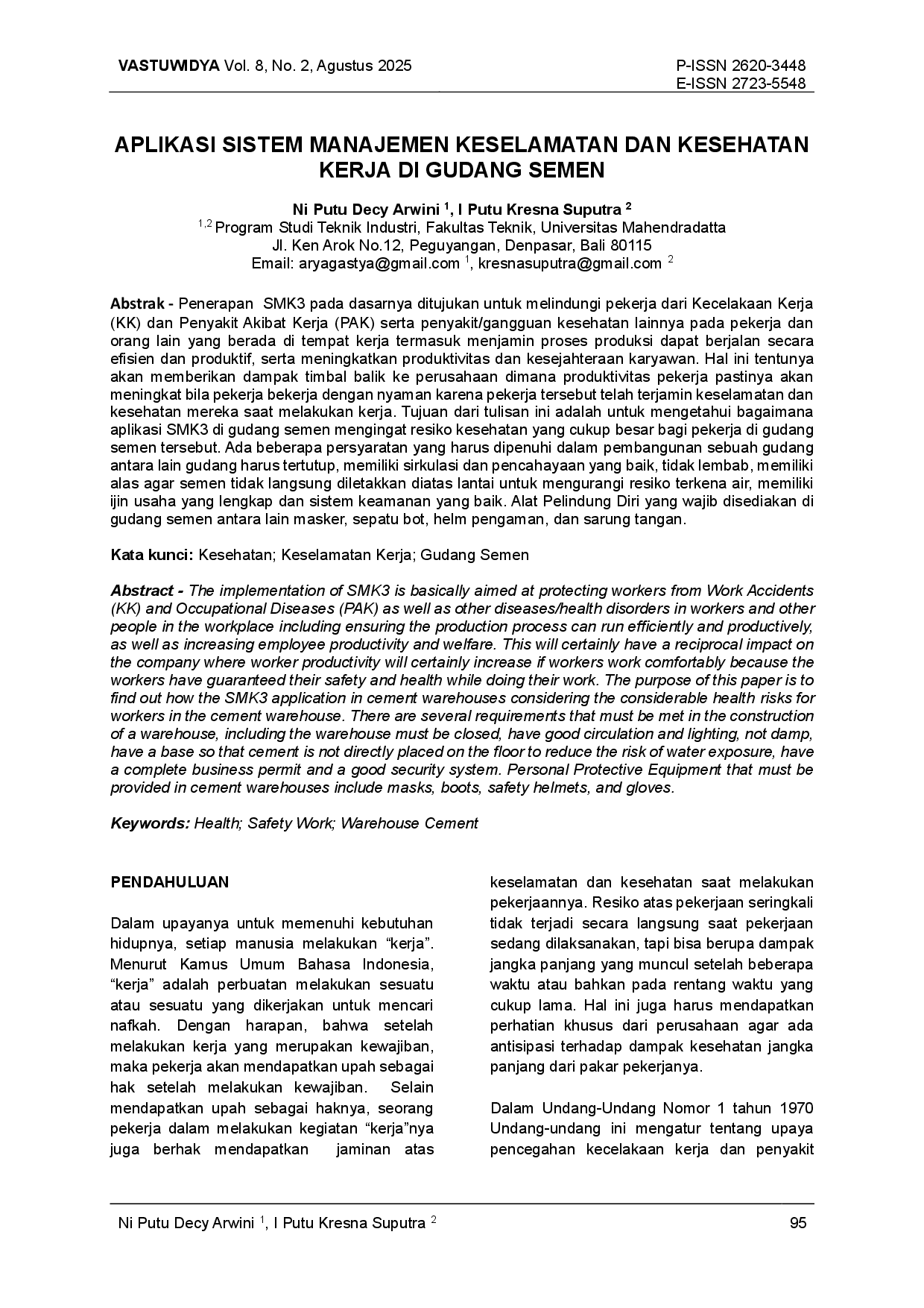 juris Aplikasi Sistem Manajemen Keselamatan Dan Kesehatan Kerja Di Gudang Semen