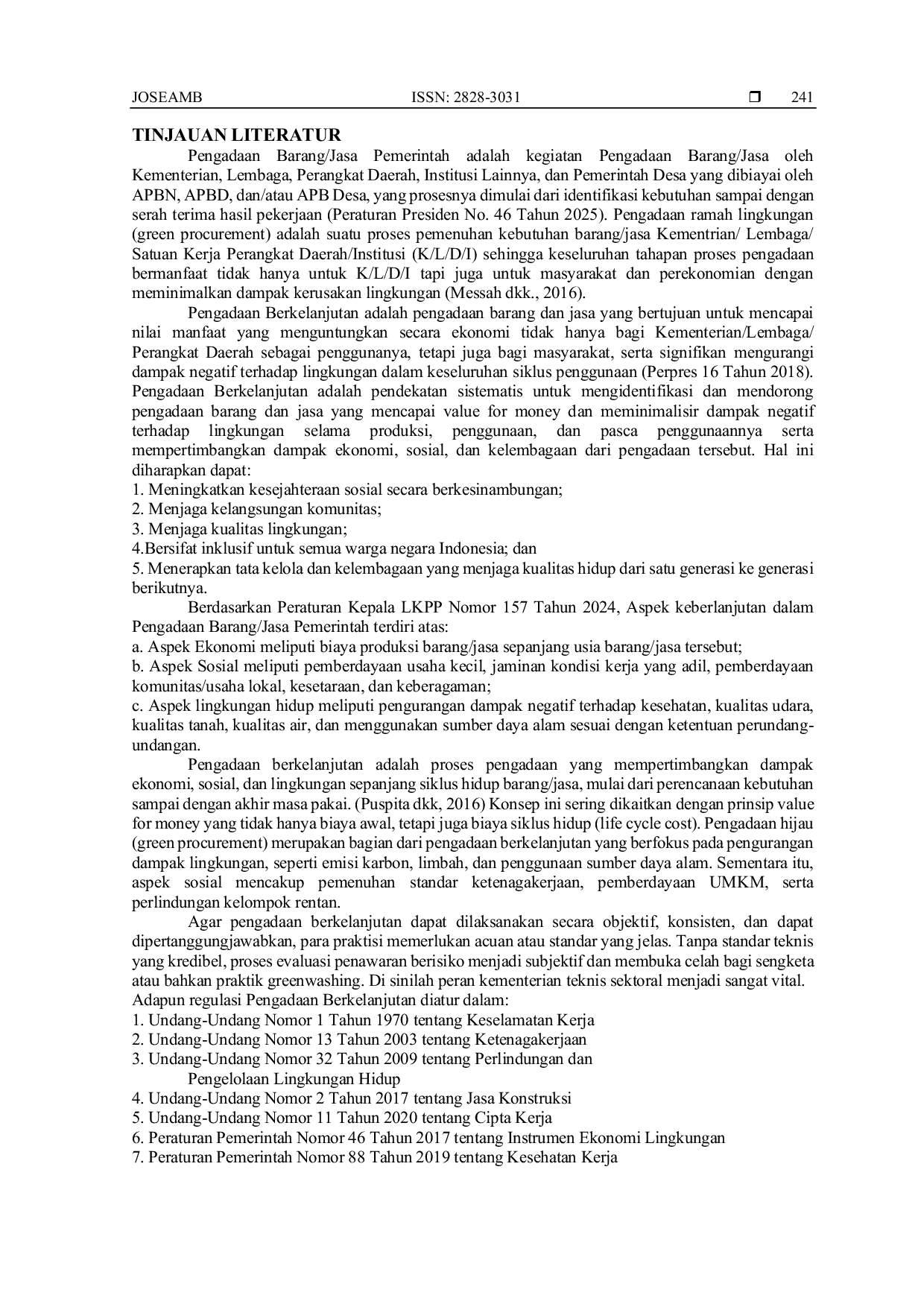 JURIS Analisis Integrasi Keberlanjutan Lingkungan Green Economy Dan Kesejahteraan Sosial Dalam Pengadaan Berkelanjutan