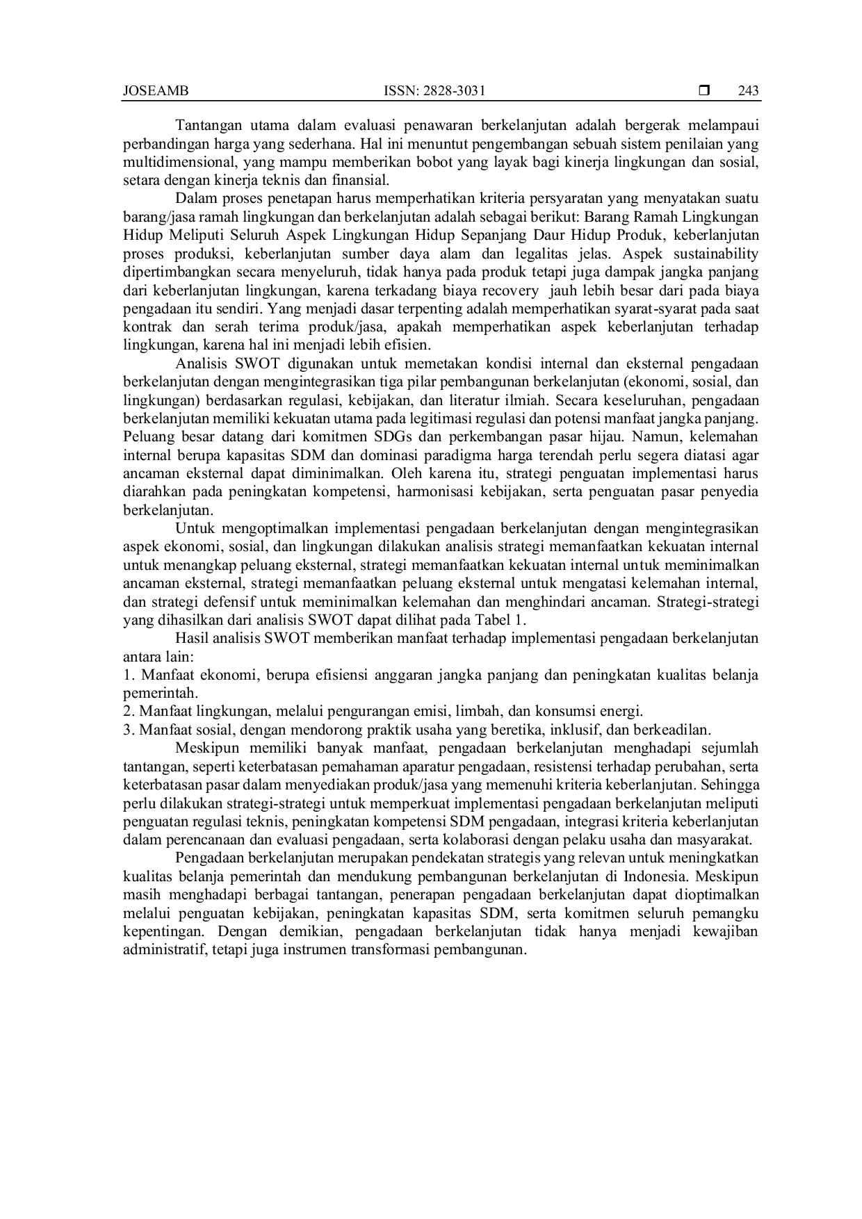 JURIS Analisis Integrasi Keberlanjutan Lingkungan Green Economy Dan Kesejahteraan Sosial Dalam Pengadaan Berkelanjutan