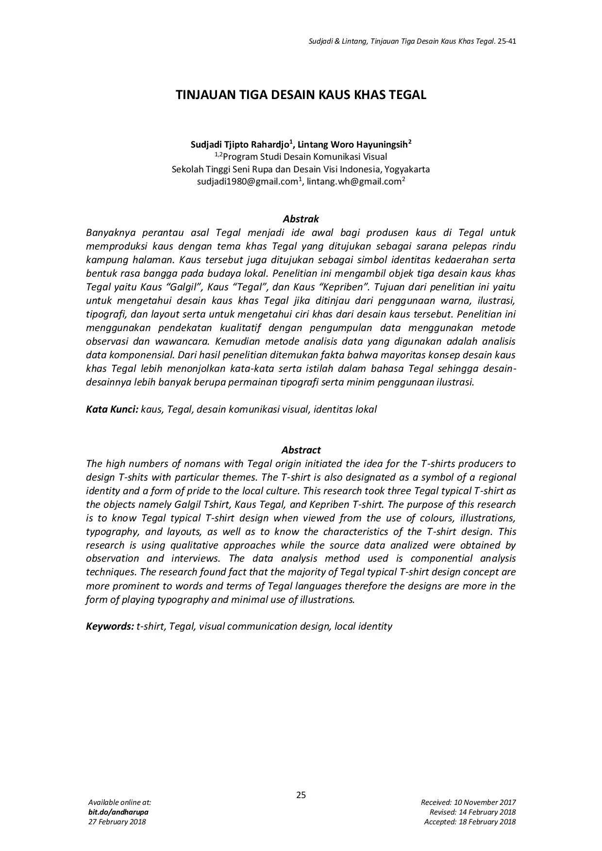 JURIS Tinjauan Tiga Desain Kaus Khas Tegal