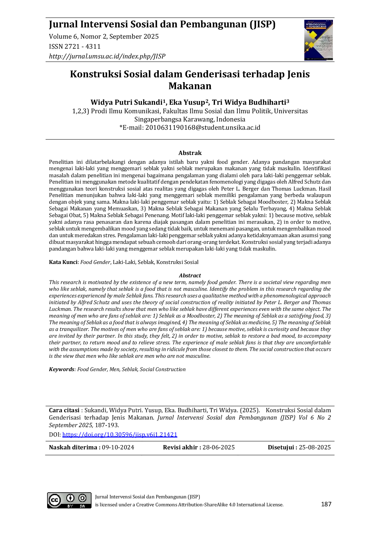 JURIS Konstruksi Sosial dalam Genderisasi terhadap Jenis Makanan
