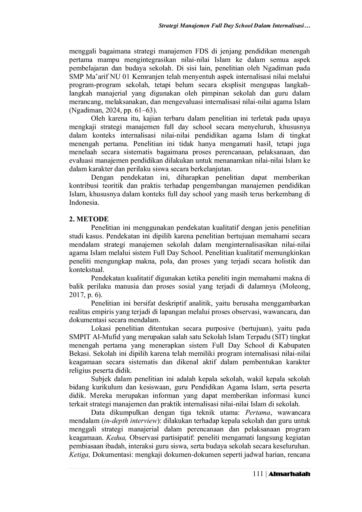 JURIS Strategi Manajemen Full Day School Dalam Internalisasi Nilai Nilai Pendidikan Agama Islam