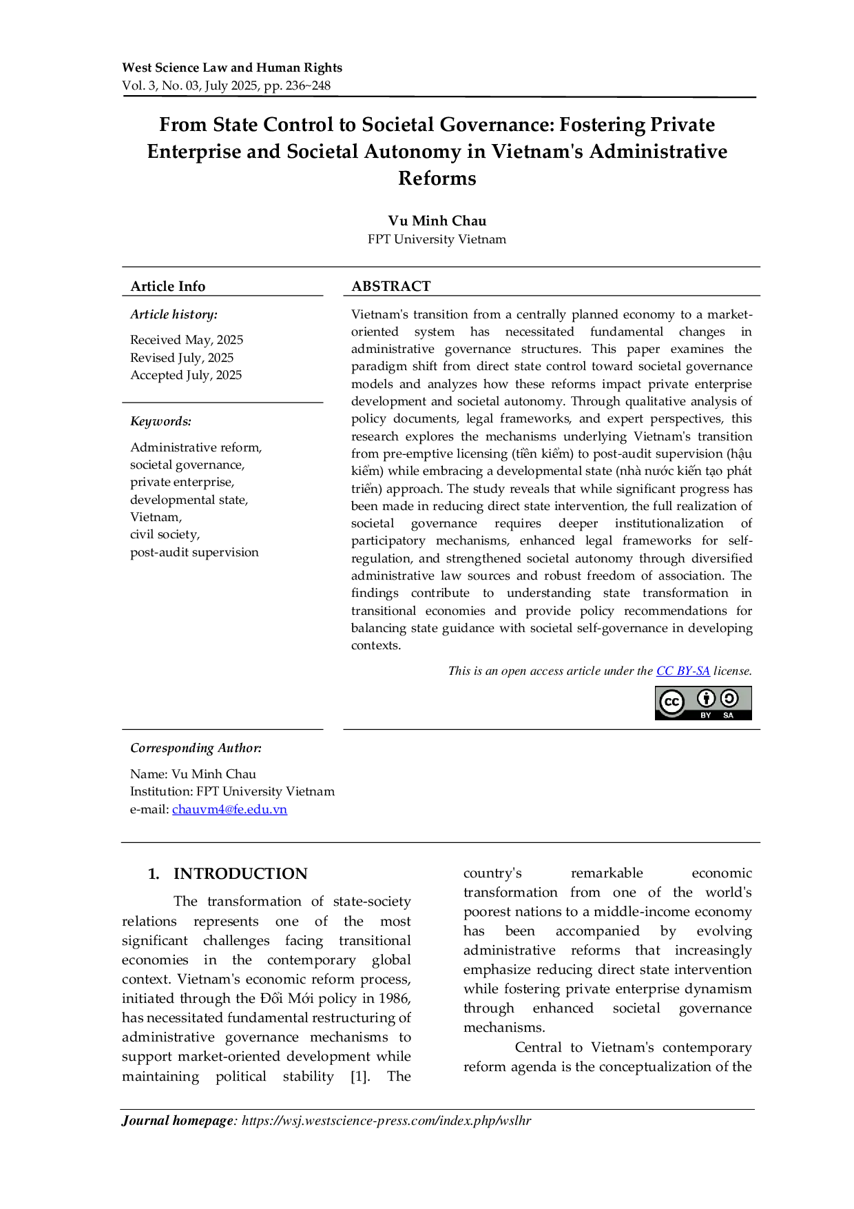 JURIS From State Control to Societal Governance Fostering Private Enterprise and Societal Autonomy in Vietnam s Administrative Reforms
