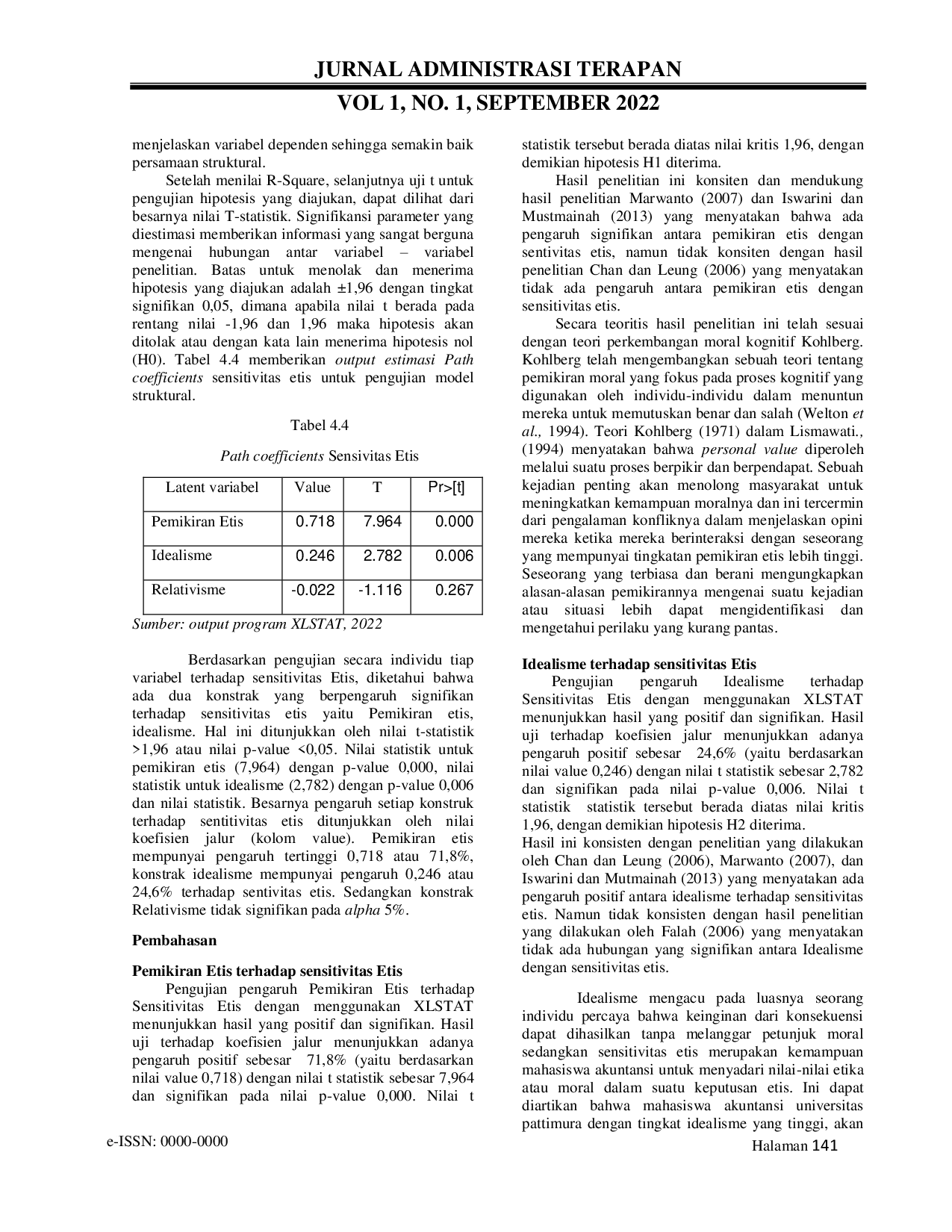 JURIS Pengaruh Pemikiran Etis Relativiseme dan Idealisme terhadap Sensitivitas Etis mahasiswa Akuntansi Studi Empiris di Jurusan Akuntansi Fakultas Ekonomi Bisnis Universitas Pattimura