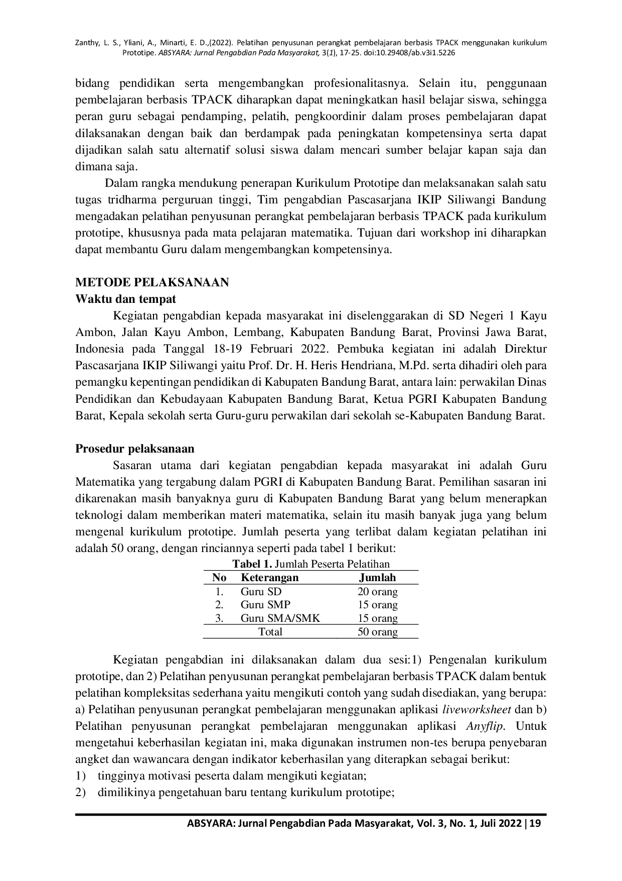 JURIS Pelatihan Penyusunan Perangkat Pembelajaran Berbasis TPACK Menggunakan Kurikulum Prototipe