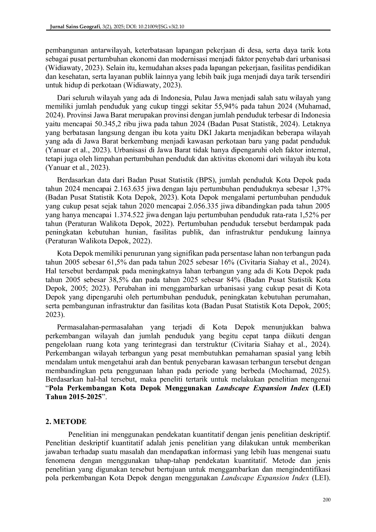 JURIS Pola Perkembangan Kota Depok Menggunakan Landscape Expansion Index LEI Tahun 2005 2025