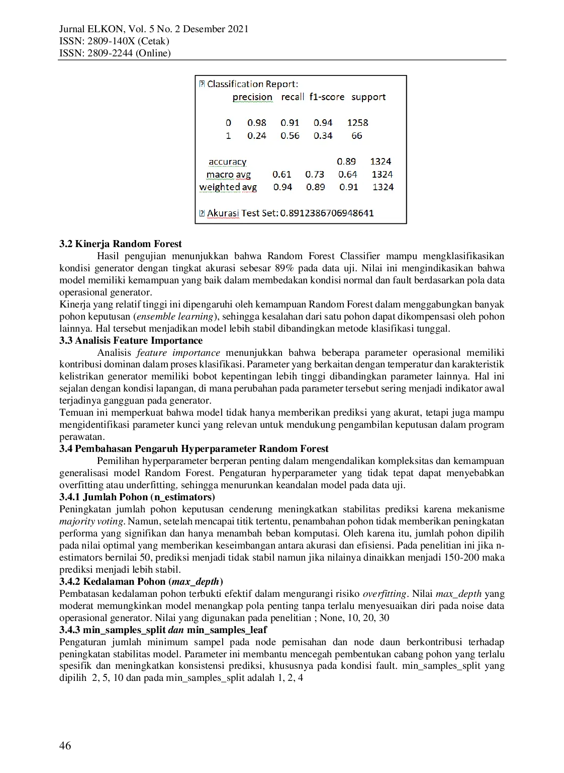 JURIS Pemodelan Optimalisasi Program Perawatan Generator Unit 7 di PLTU Paiton Menggunakan Algoritma Random Forest Classifier