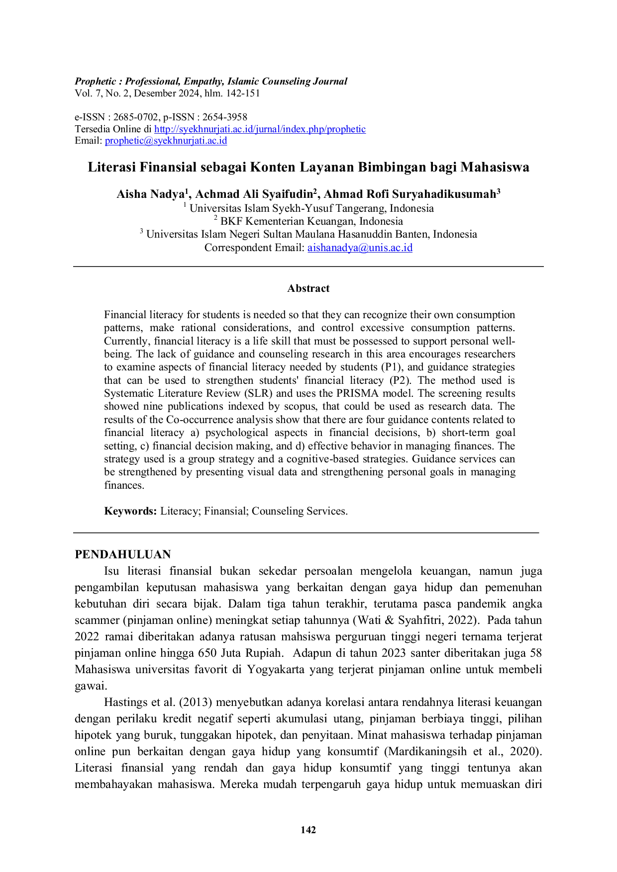 JURIS Literasi Finansial Sebagai Konten Layanan Bimbingan Bagi Mahasiswa