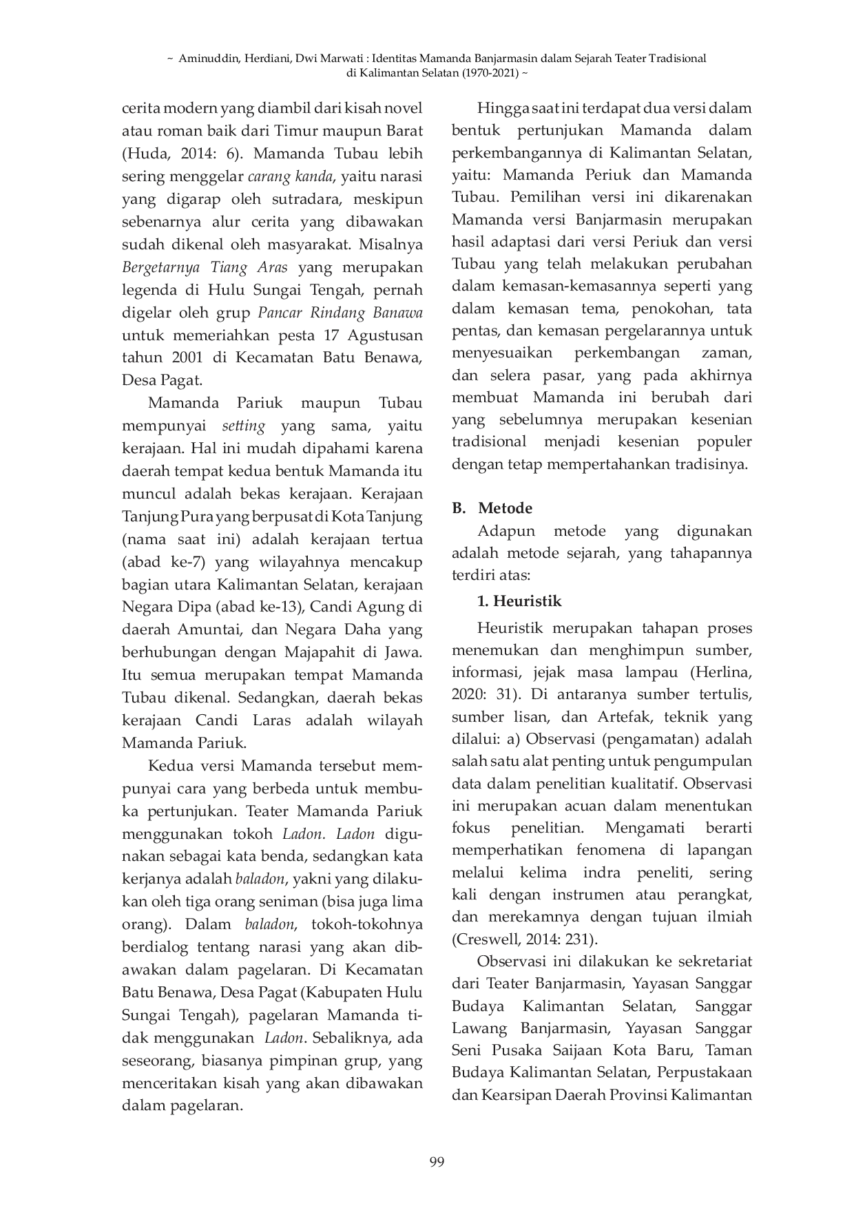 JURIS Identitas Mamanda Banjarmasin Dalam Sejarah Teater Tradisional Di Kalimantan Selatan 1970 2022
