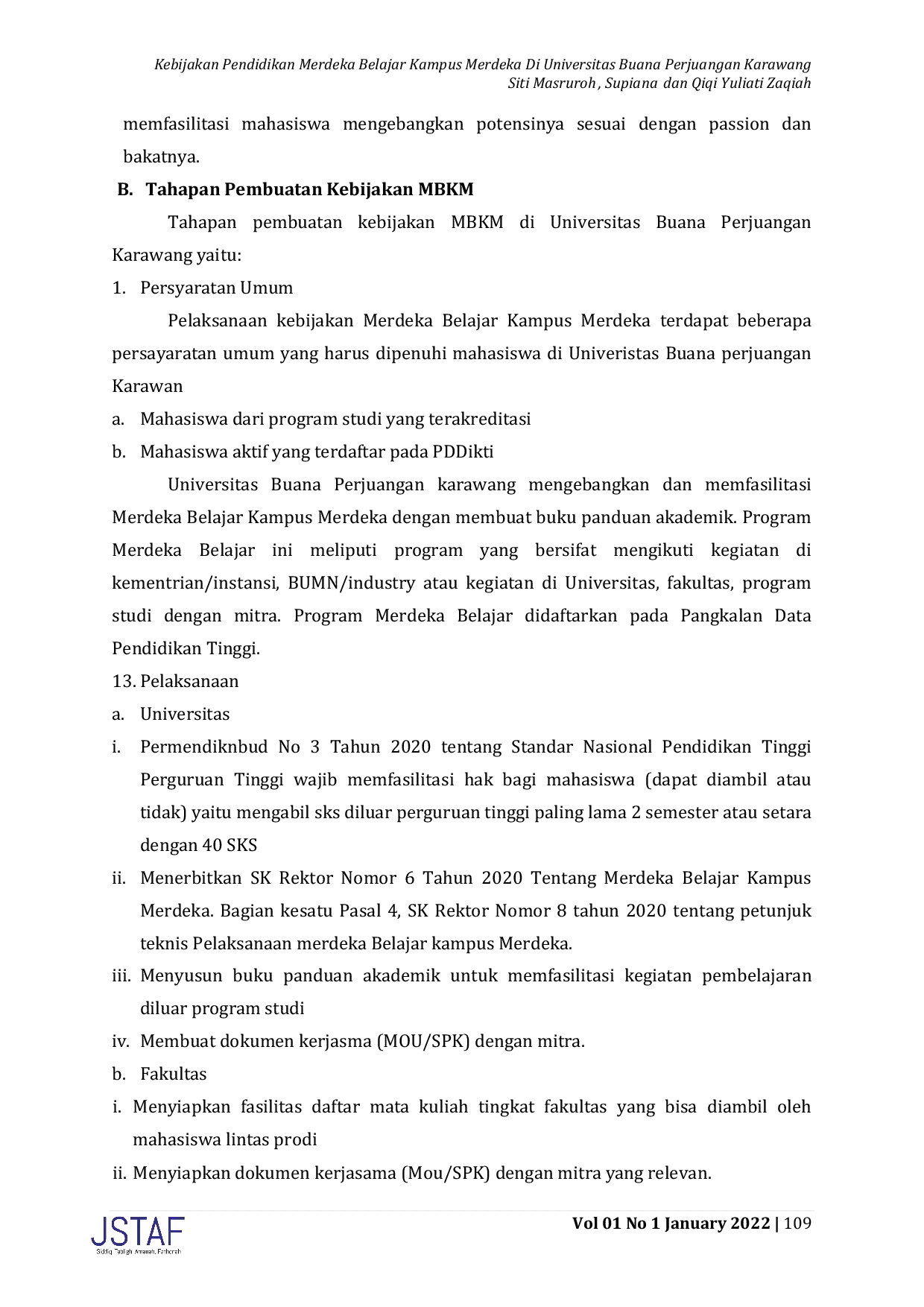 JURIS Kebijakan Pendidikan Merdeka Belajar Kampus Merdeka di Universitas Buana Perjuangan Karawang