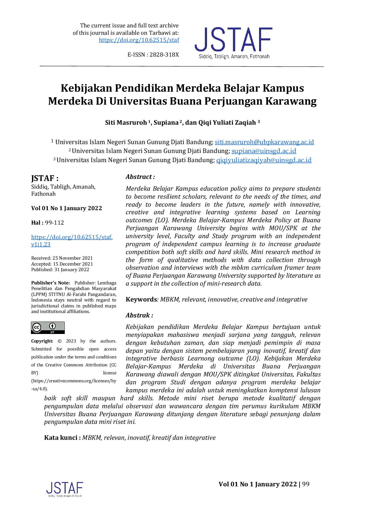 JURIS Kebijakan Pendidikan Merdeka Belajar Kampus Merdeka di Universitas Buana Perjuangan Karawang