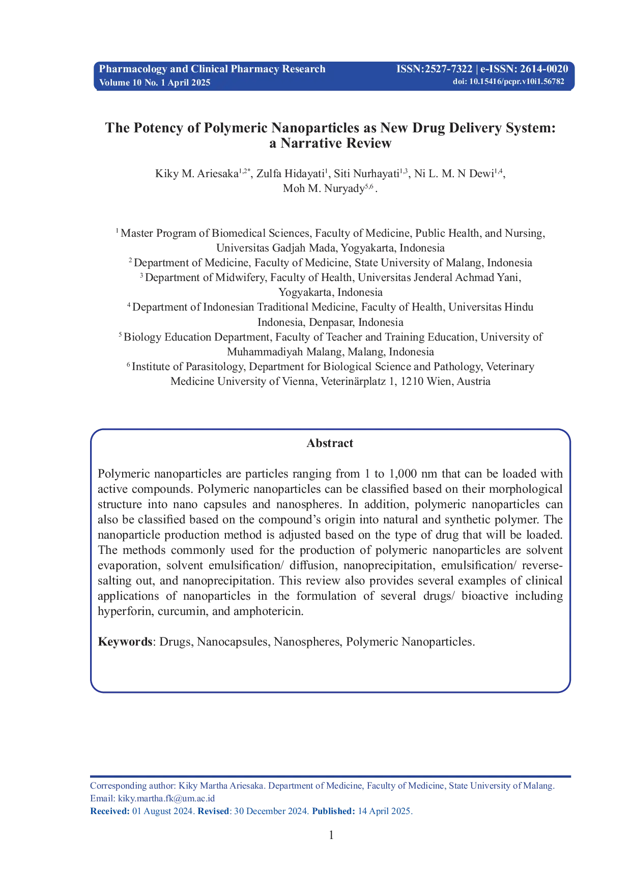 JURIS The Potency of Polymeric Nanoparticles as New Drug Delivery System A Narrative Review
