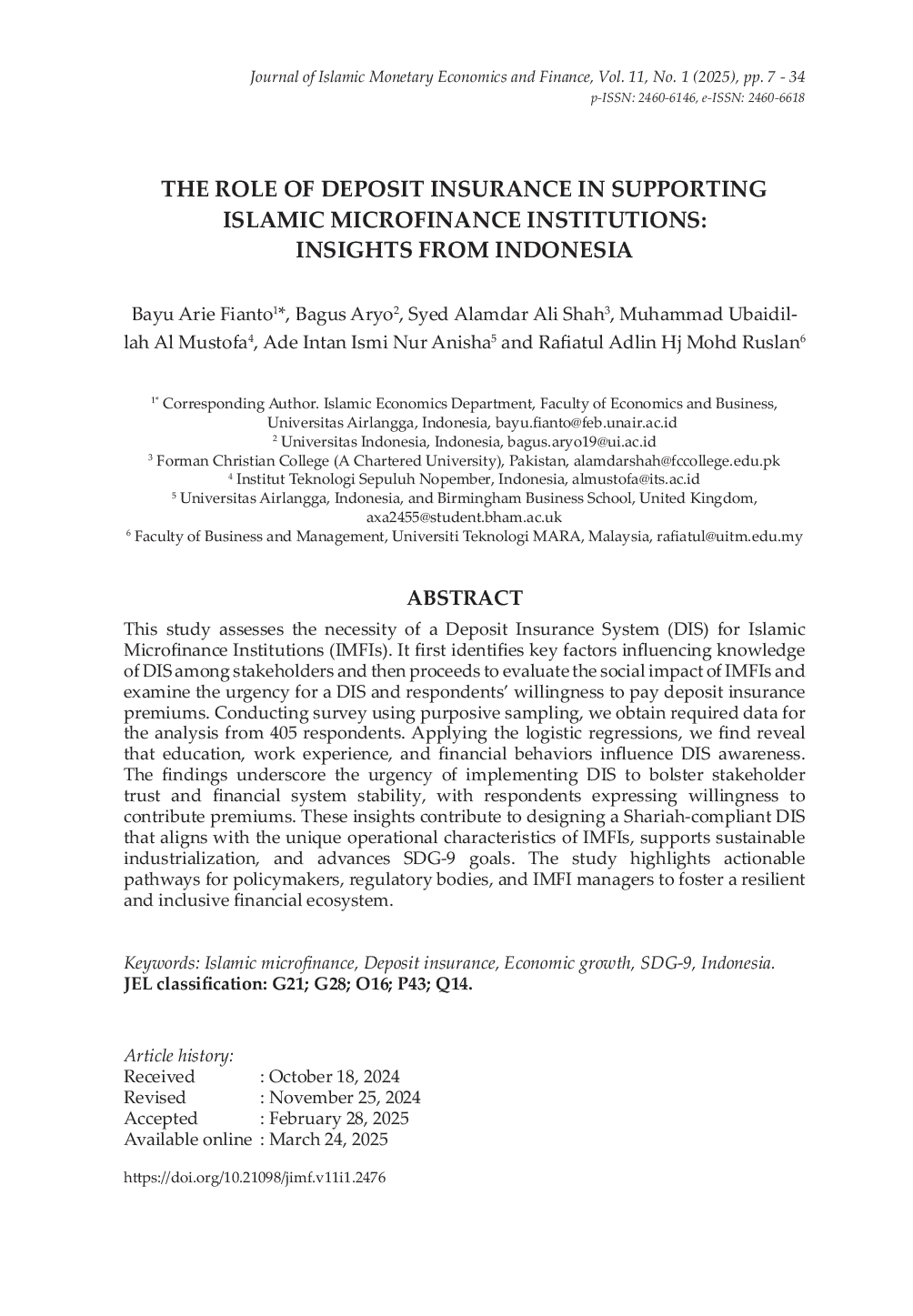 JURIS The Role of Deposit Insurance in Supporting Islamic Microfinance Institutions Insights from Indonesia
