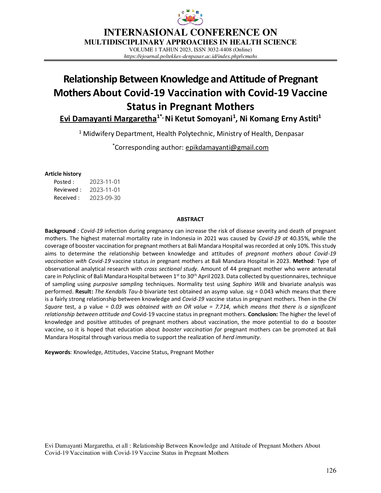 JURIS Relationship between Knowledge and Attitude of Pregnant Mothers About Covid 19 Vaccination with Covid 19 Vaccine Status in Pregnant Mothers