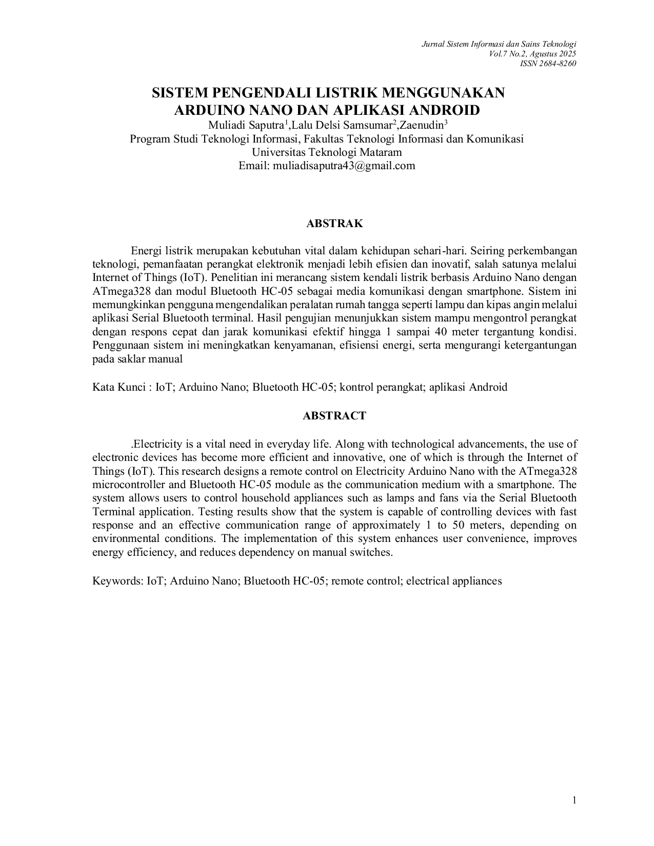 JURIS Sistem Pengendali Listrik Menggunakan Arduino Nano dan Aplikasi Android