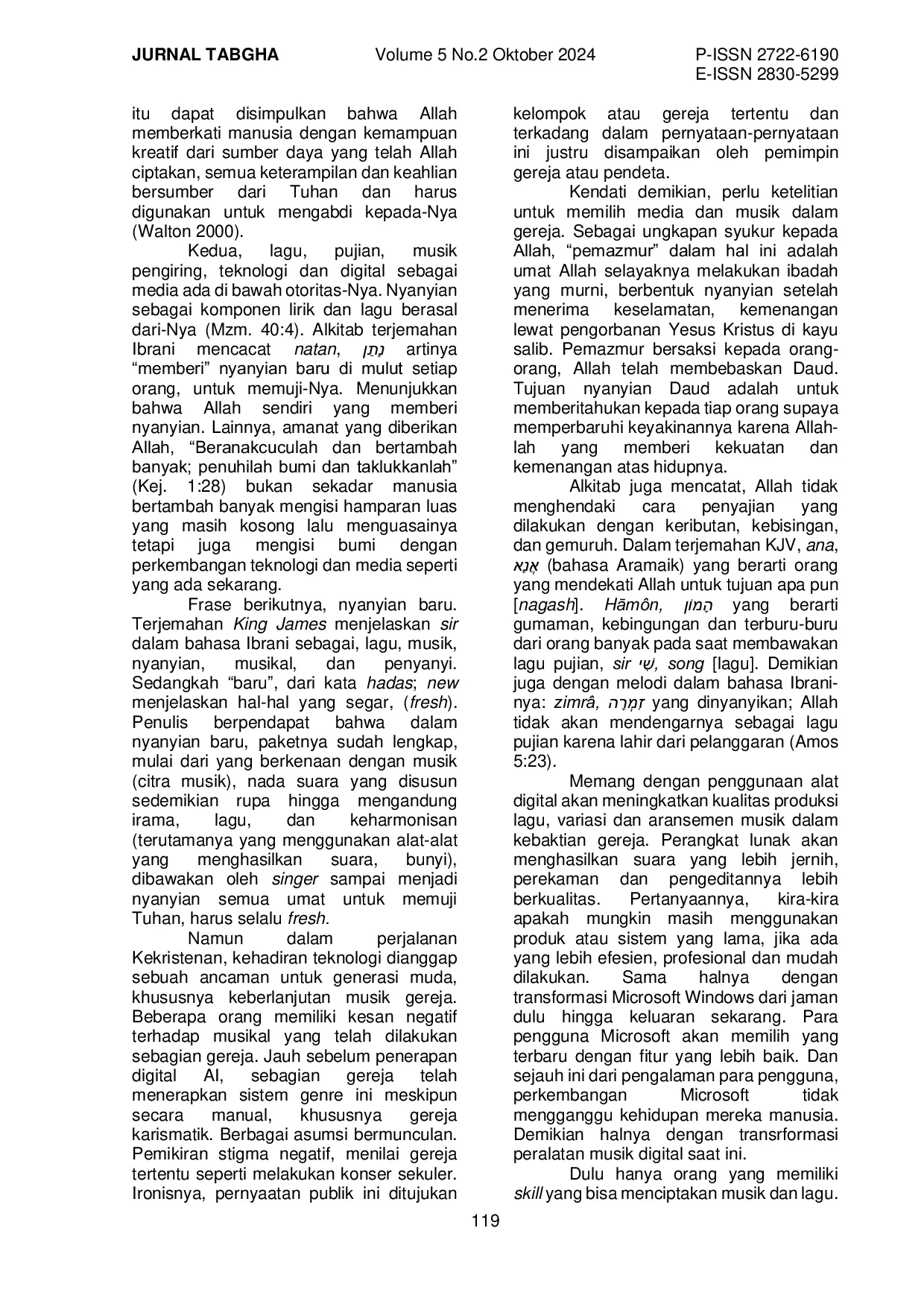 JURIS Eksistensi Digital Dalam Musik Gereja Refleksi Alkitabiah Mazmur 40 4