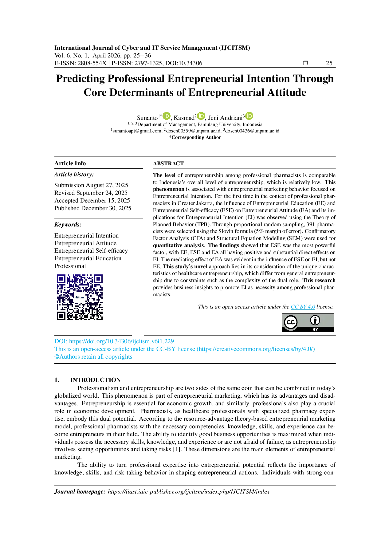 JURIS Predicting Professional Entrepreneurial Intention Through Core Determinants of Entrepreneurial Attitude