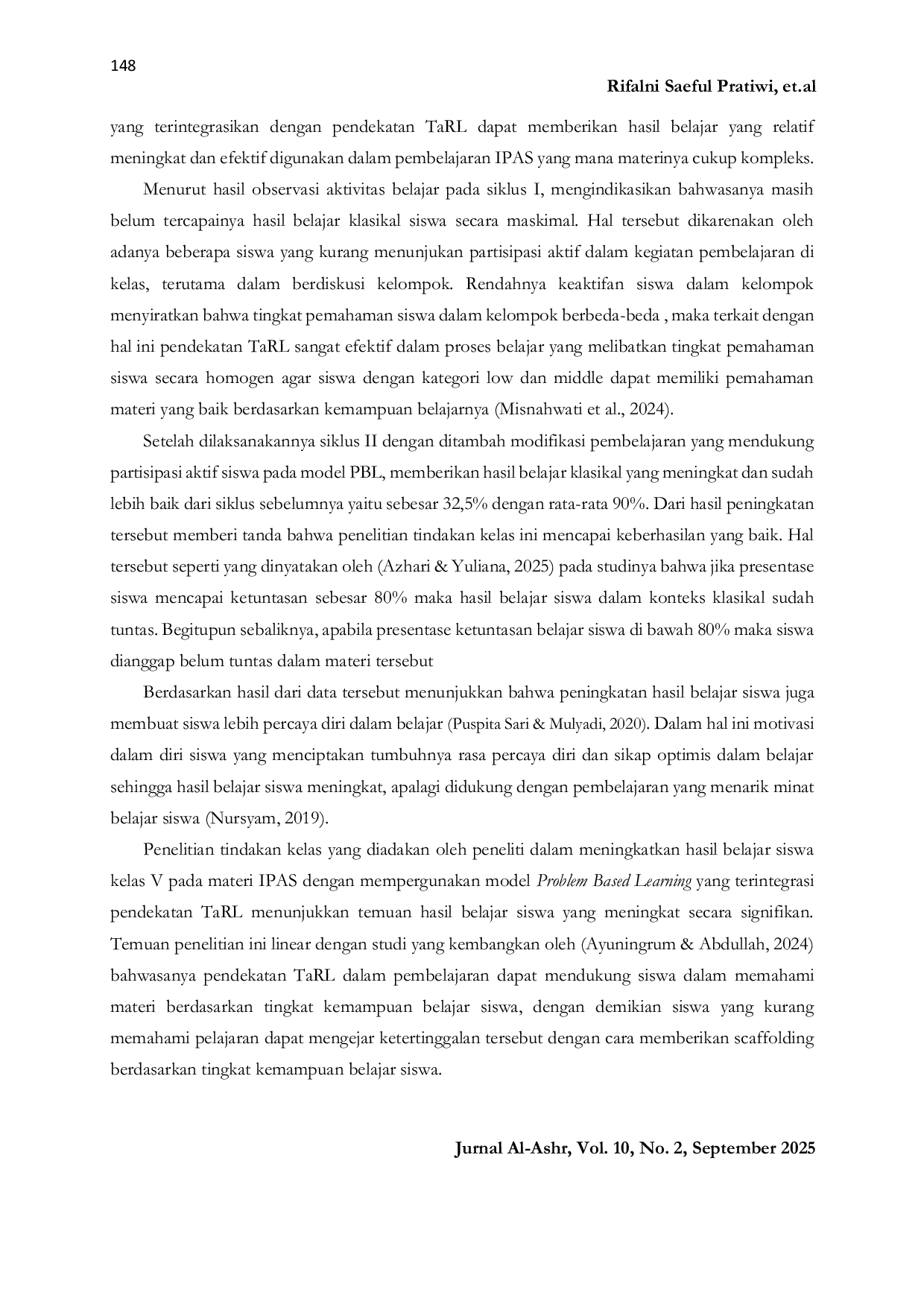 JURIS Application of Problem Based Learning Integrated with Teaching at the Right Level to Improve Ipas Learning Outcomes