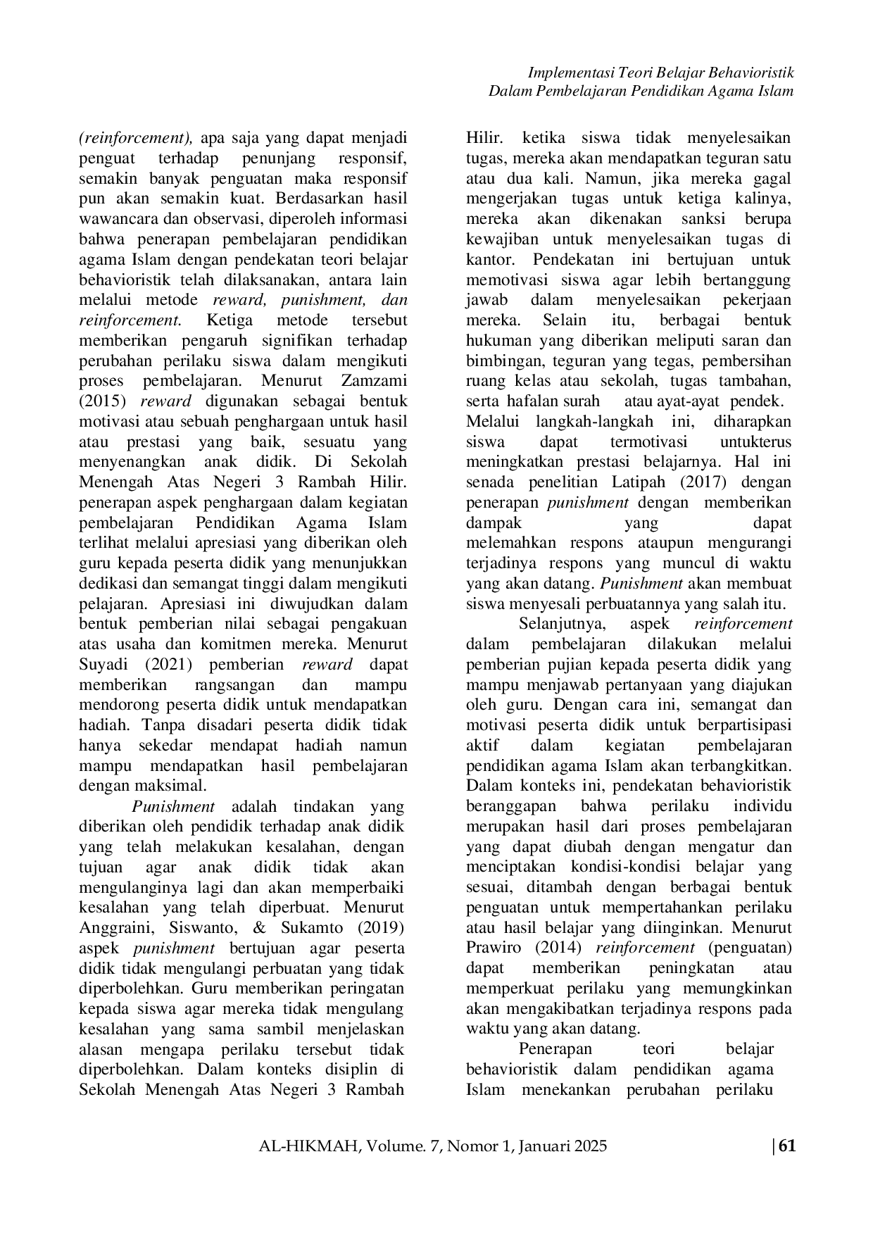 JURIS Implementasi Teori Belajar Behavioristik Dalam Pembelajaran Pendidikan Agama Islam