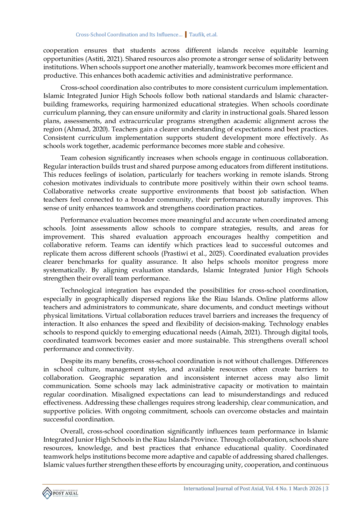 JURIS Cross School Coordination and Its Influence on Team Performance in Islamic Integrated Junior High Schools of the Riau Islands Province