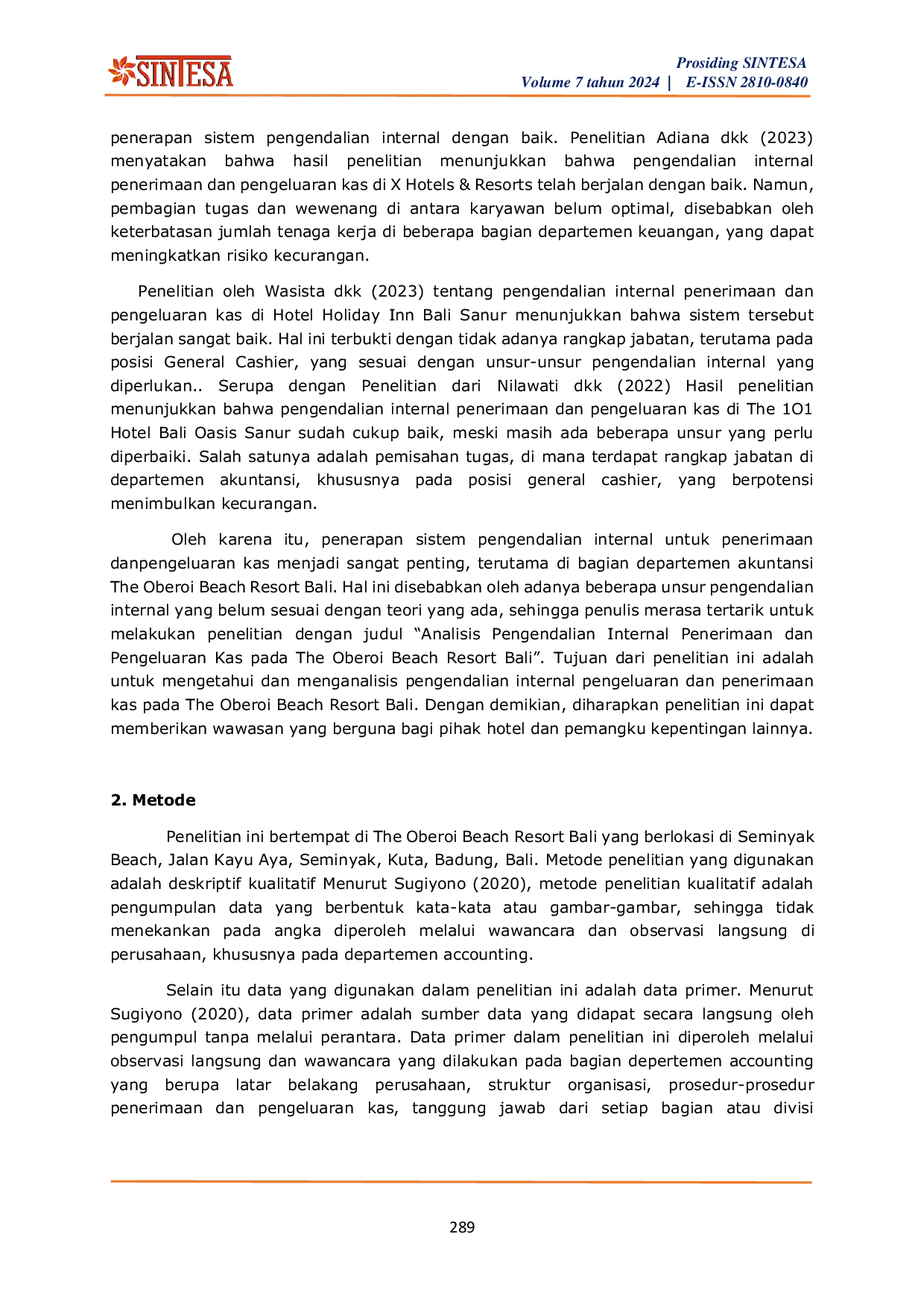 JURIS Analisis Pengendalian Internal Penerimaan Dan Pengeluaran Kas Pada The Oberoi Beach Resort Bali