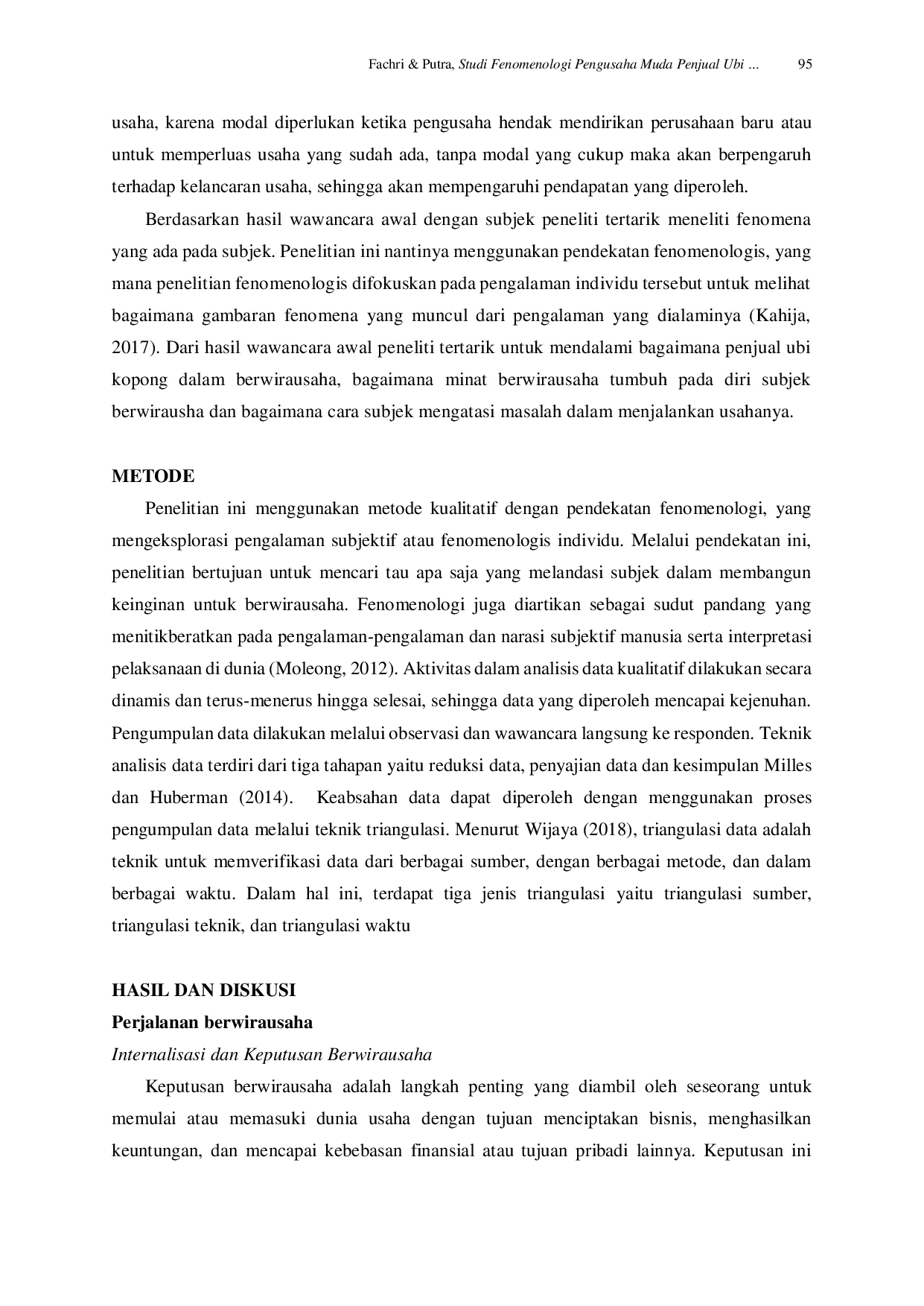 JURIS Studi Fenomenologi Pengusaha Muda Penjual Ubi Kopong dalam Berwirausaha