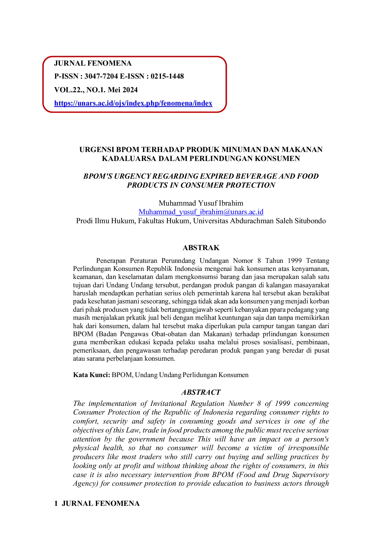 JURIS Urgensi BPOM Terhadap Produk Minuman dan Makanan Kadaluarsa dalam Perlindungan Konsumen