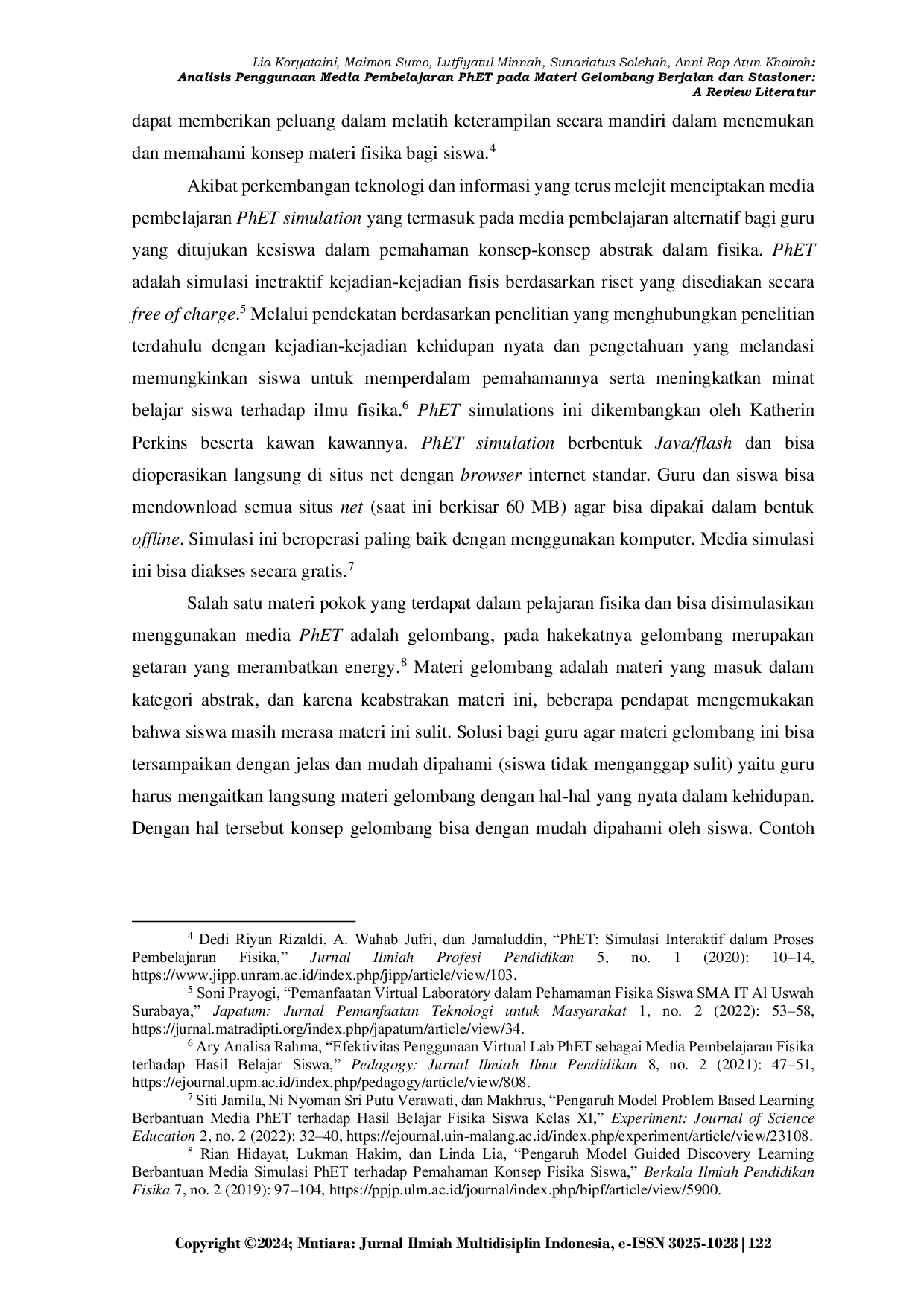 JURIS Analisis Penggunaan Media Pembelajaran PhET pada Materi Gelombang Berjalan dan Stasioner A Review Literatur