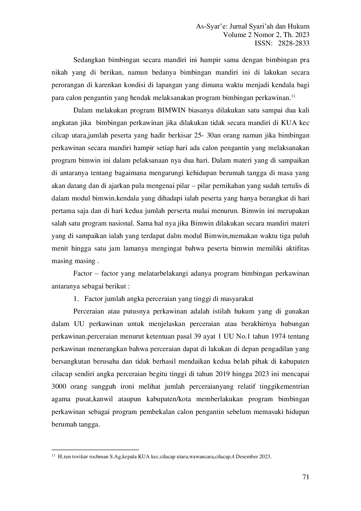 JURIS Efektivitas Program Bimbingan Perkawinan Bagi Calon Pengantin Di Kua Kecamatan Cilacap Utara