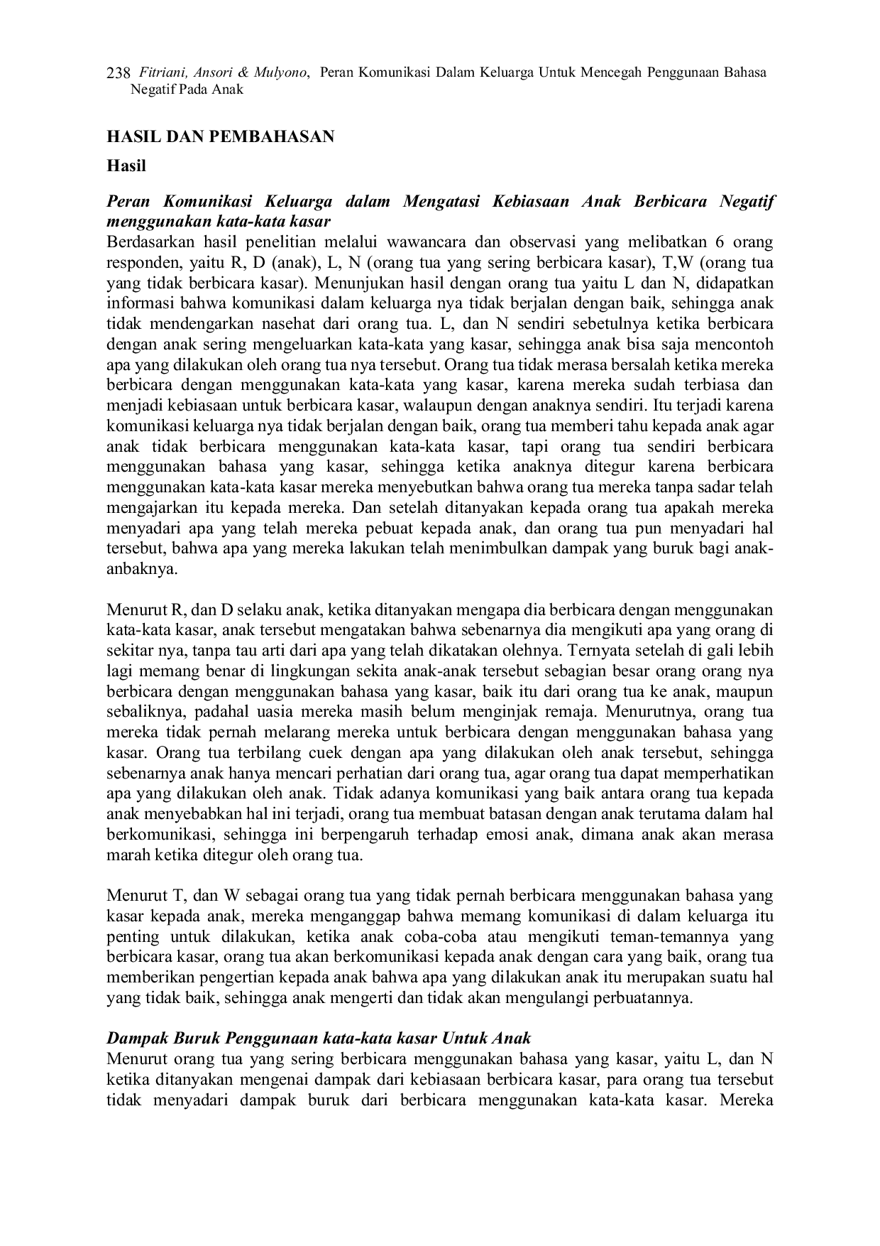 JURIS Peran Komunikasi Dalam Keluarga Untuk Mencegah Penggunaan Bahasa Negatif Pada Anak