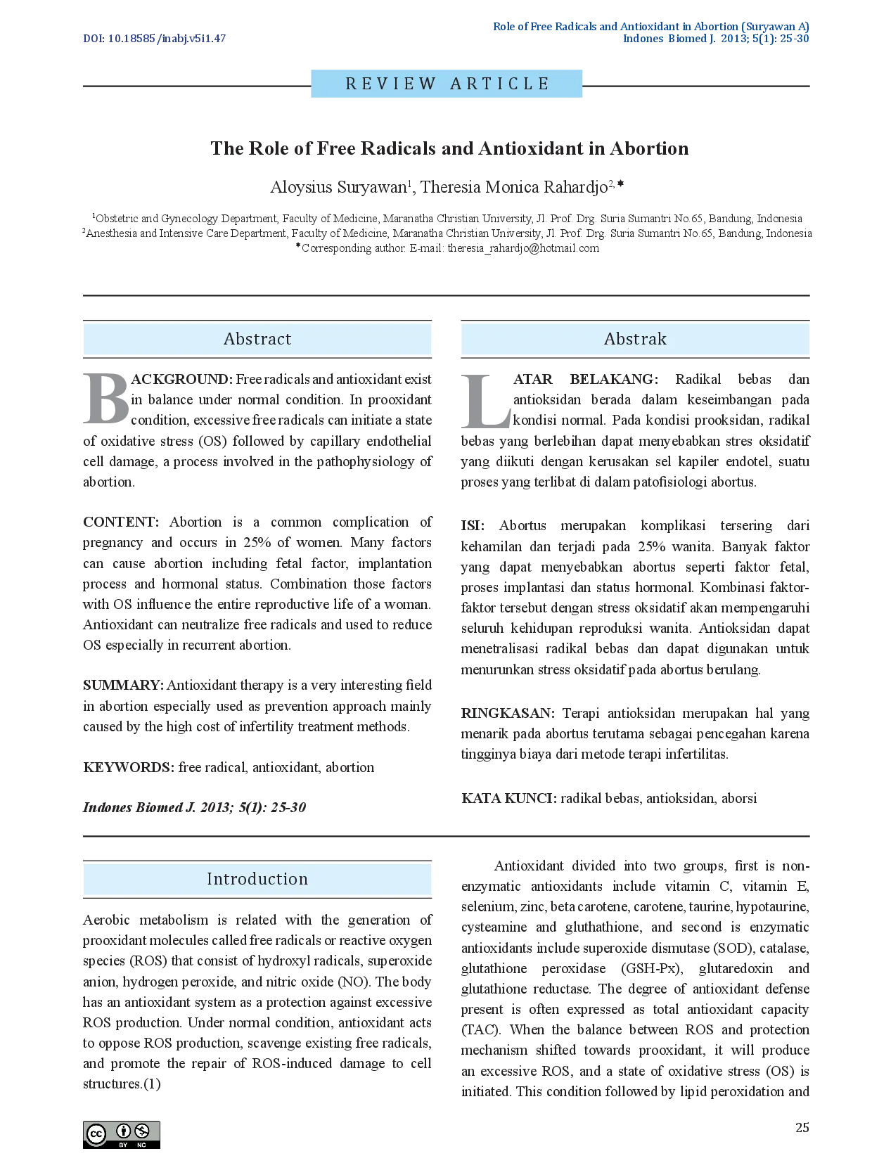 juris The Role of Free Radicals and Antioxidant in Abortion