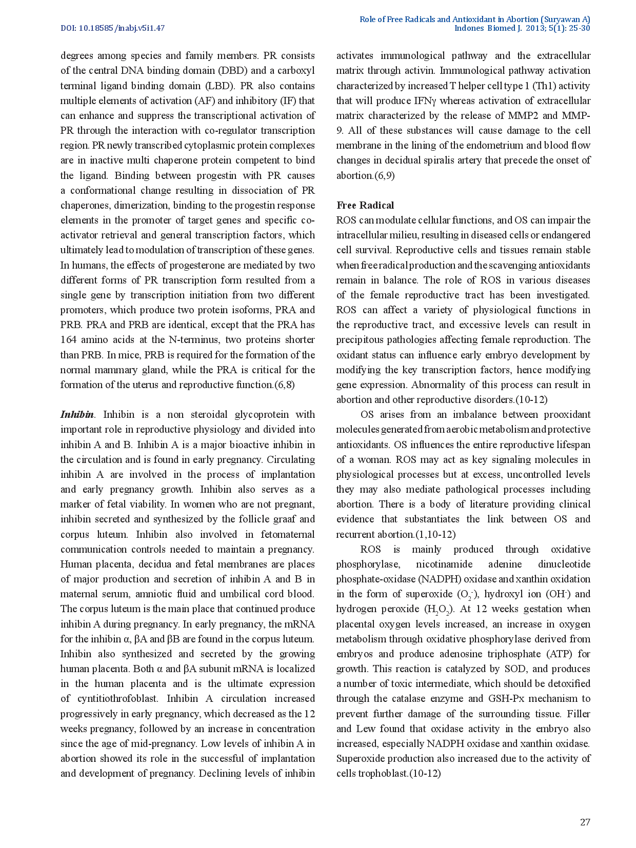 juris The Role of Free Radicals and Antioxidant in Abortion