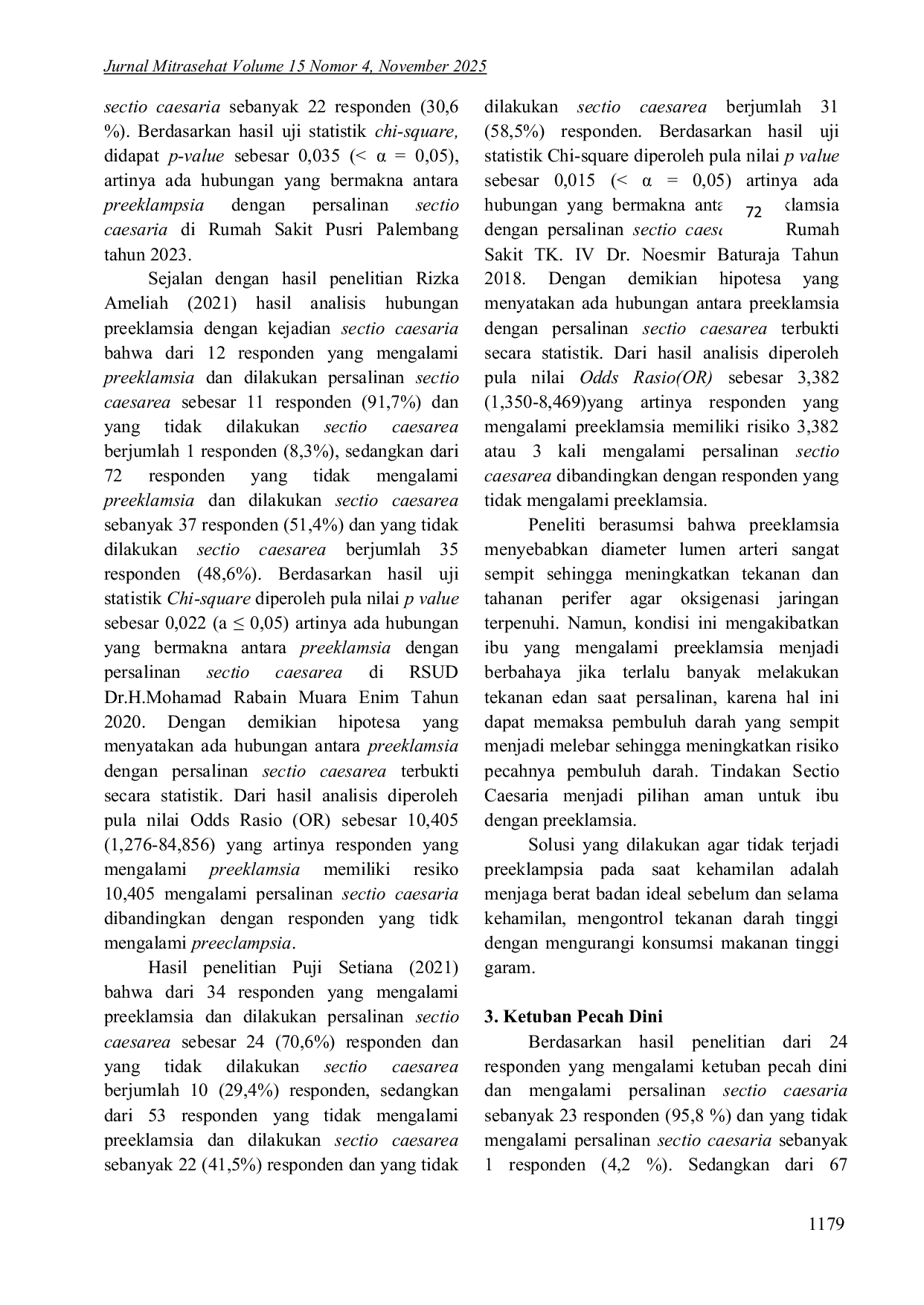 JURIS Faktor Risiko Yang Berhubungan Dengan Kejadian Persalinan Sectio Caesaria Di Rumah Sakit Pusri Palembang