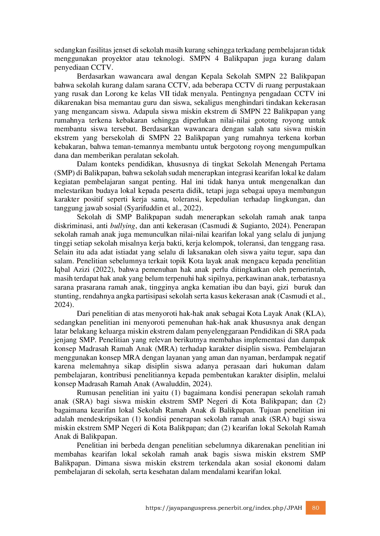 JURIS Peran Kearifan Lokal dalam Mewujudkan Sekolah Ramah Anak bagi Siswa dari Keluarga Miskin Ekstrem di Balikpapan
