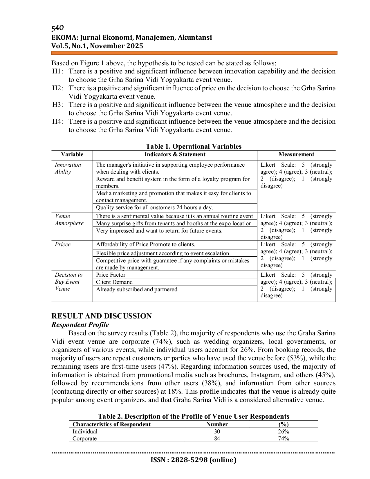 JURIS Unique Selling Points Influencing Event Venue Sales at Graha Sarina Vidi Yogyakarta