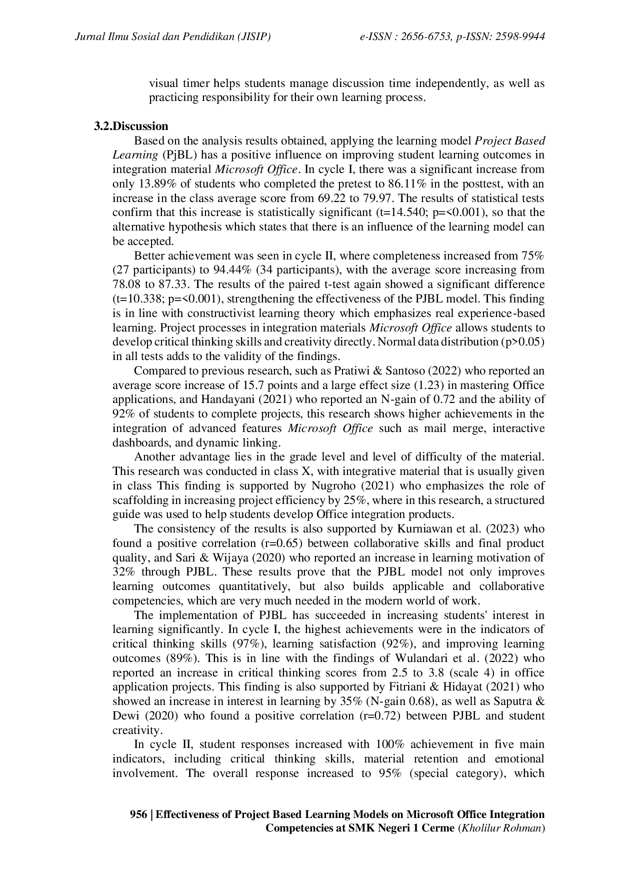 JURIS Effectiveness of Project Based Learning Models on Microsoft Office Integration Competencies at SMK Negeri 1 Cerme