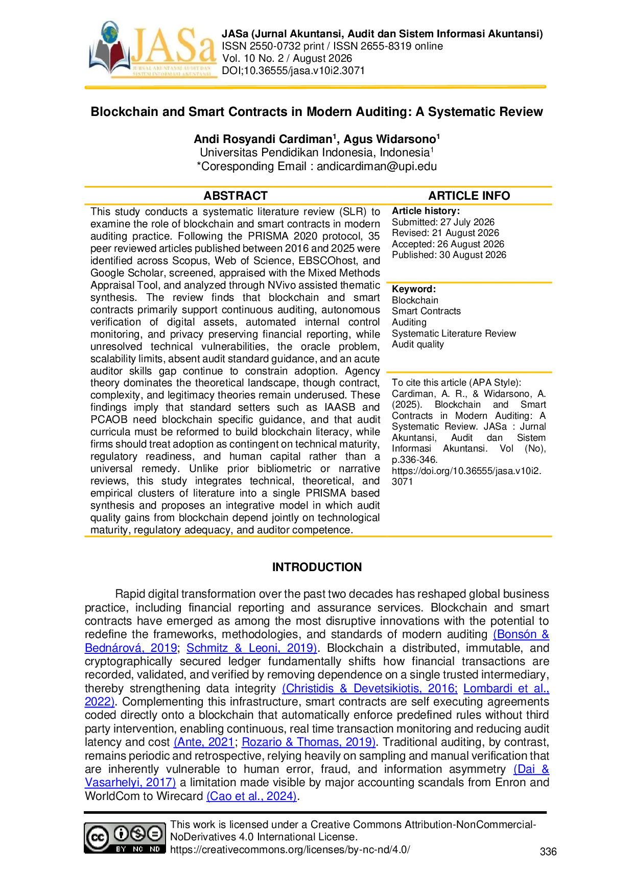 JURIS Blockchain and Smart Contracts in Modern Auditing A Systematic Review