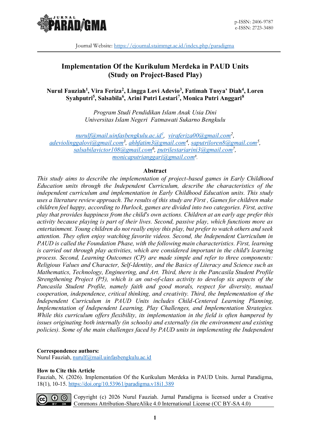 JURIS Implementation Of the Kurikulum Merdeka in PAUD Units