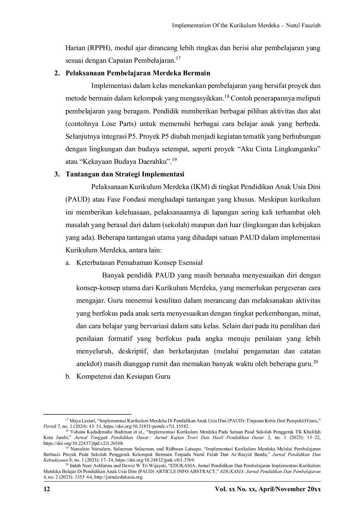 JURIS Implementation Of the Kurikulum Merdeka in PAUD Units
