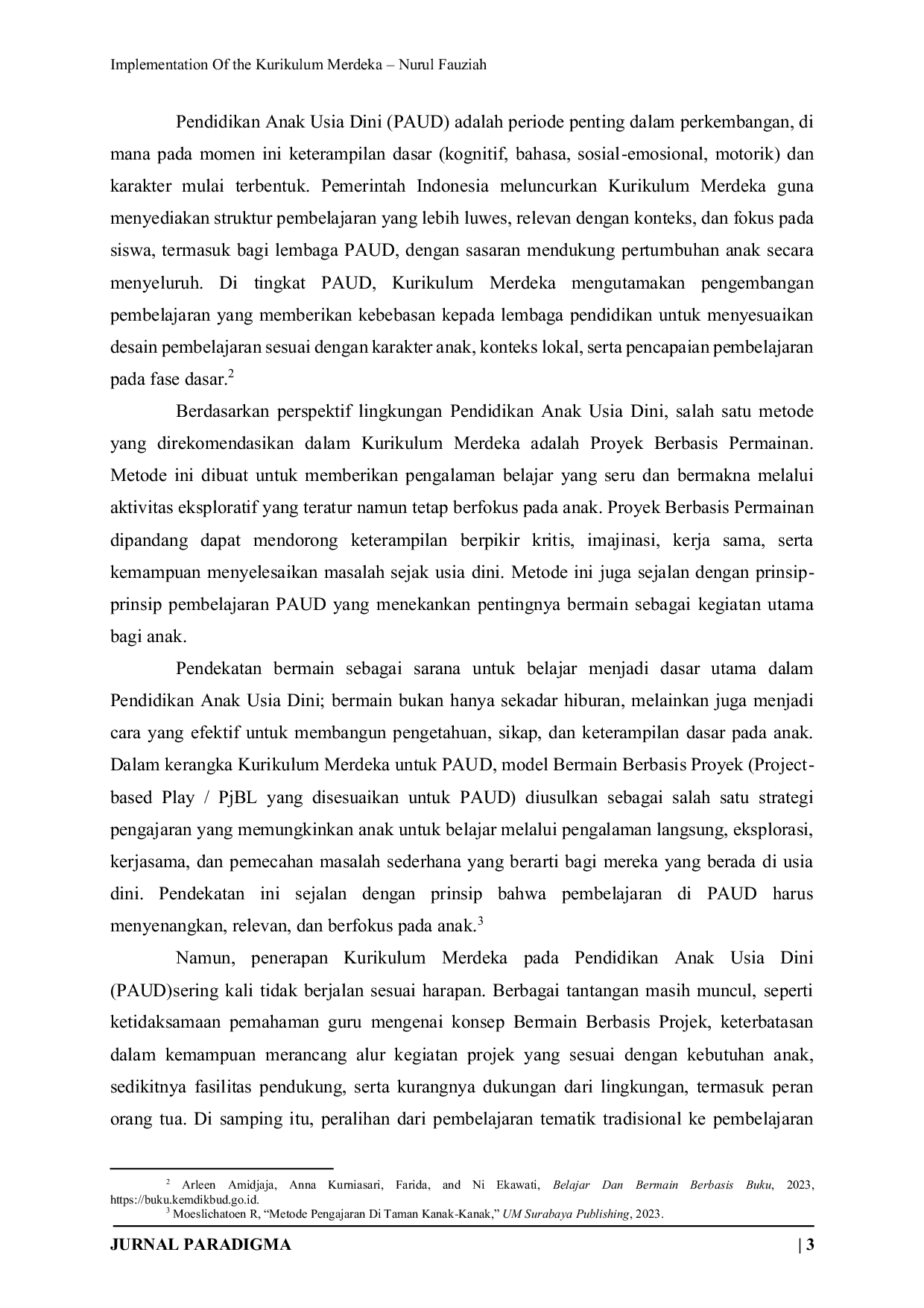 JURIS Implementation Of the Kurikulum Merdeka in PAUD Units