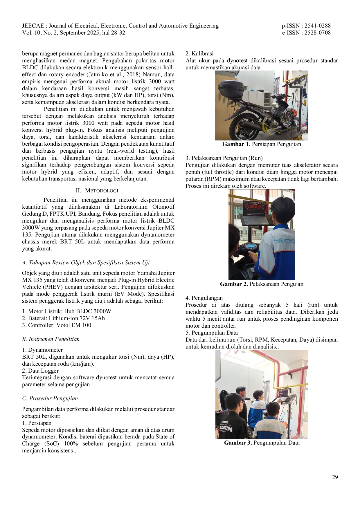 JURIS Analisis Performa Motor Listrik BLDC 3000W Pada Sepeda Motor Konversi Hybrid Plug In